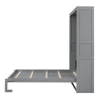Queen Size Murphy Wall Storage Shelves,Hide Away Bed Frame Easily Folds into Wood Cabinet,W/Mattress Holder