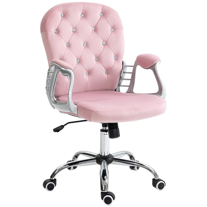 Velvet Adjustable Height Home Office Chair w/ Padded Armrests & Wheel - N/A