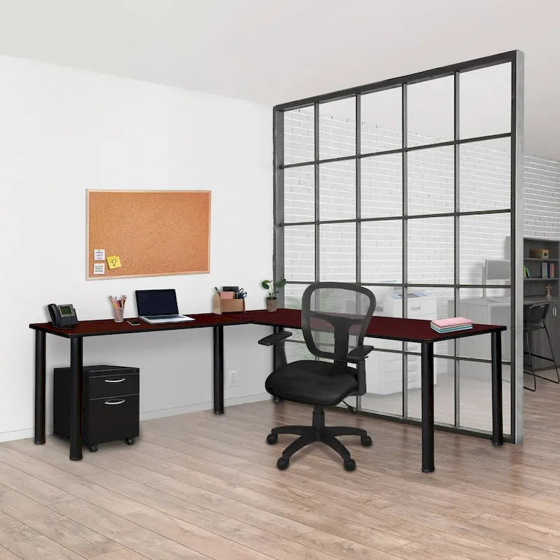 Kee 66 L-Desk with 42 Return, Beige/Black