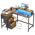 L Shaped Desk with Power Outlets & LED Lights