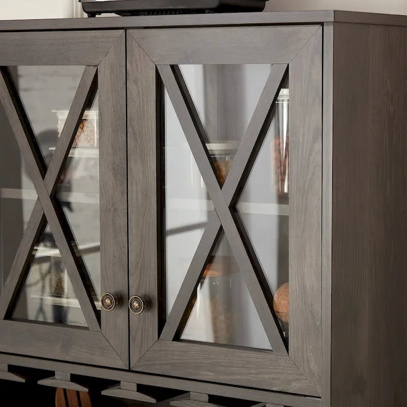 Farmhouse Bar Cabinet Dining Room Kitchen Cabinet with Wine Rack