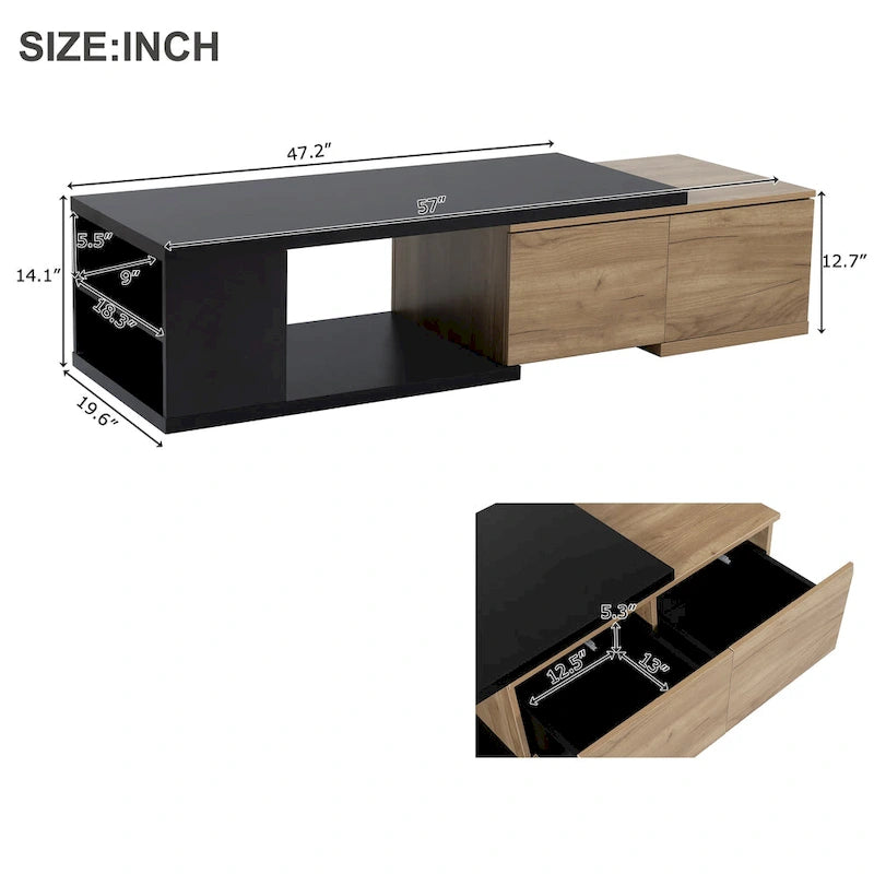 Extendable Coffee Table with 2 Storage Drawers