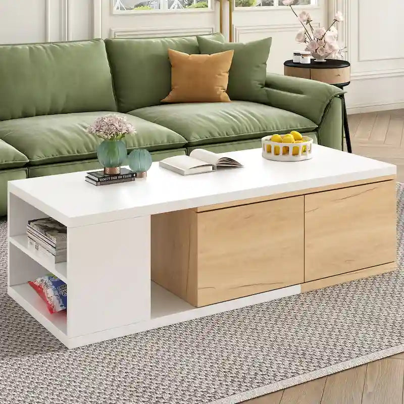 Extendable Coffee Table with 2 Storage Drawers