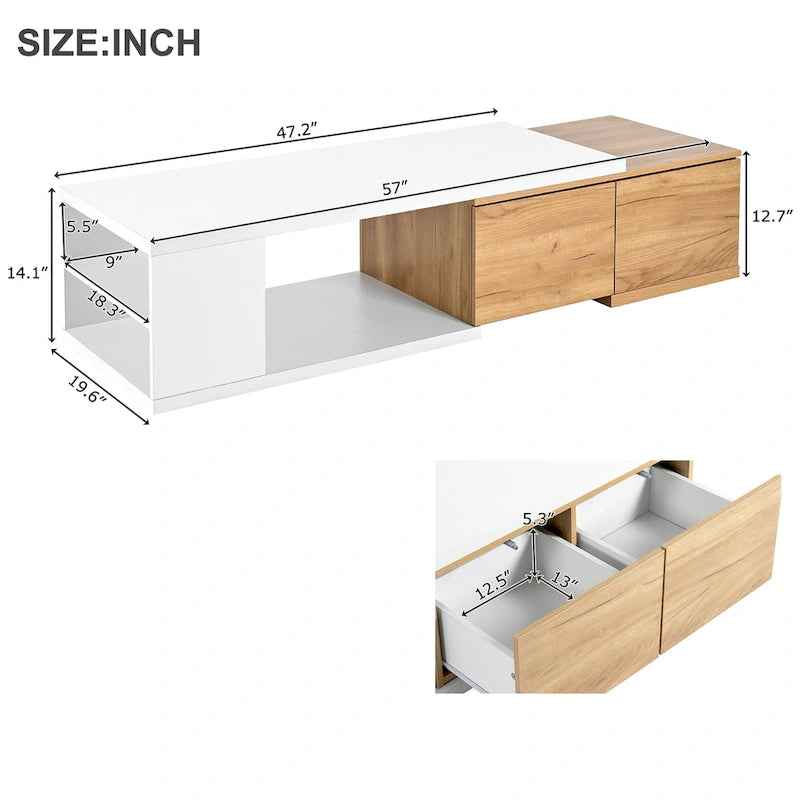 Extendable Coffee Table with 2 Storage Drawers