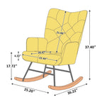 VANOMi 25.2 Wide French Patchwork Linen Upholstered Nursery Rocking Chair with Wood Legs