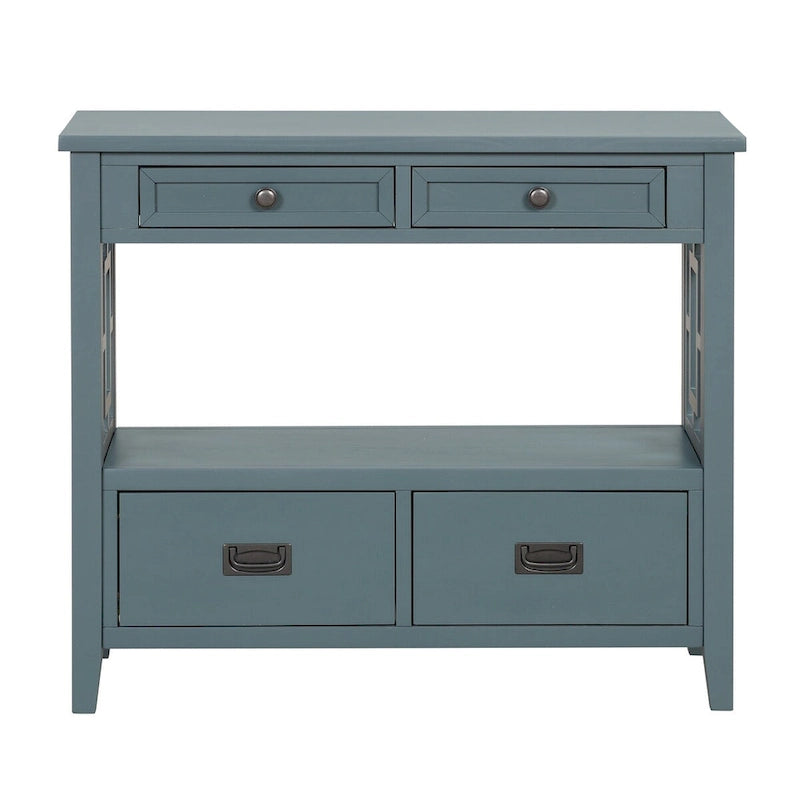 Wood Console Table Entry Sofa Table with 4 Drawers & 1 Storage Shelf for Entryway Living Room Bedroom