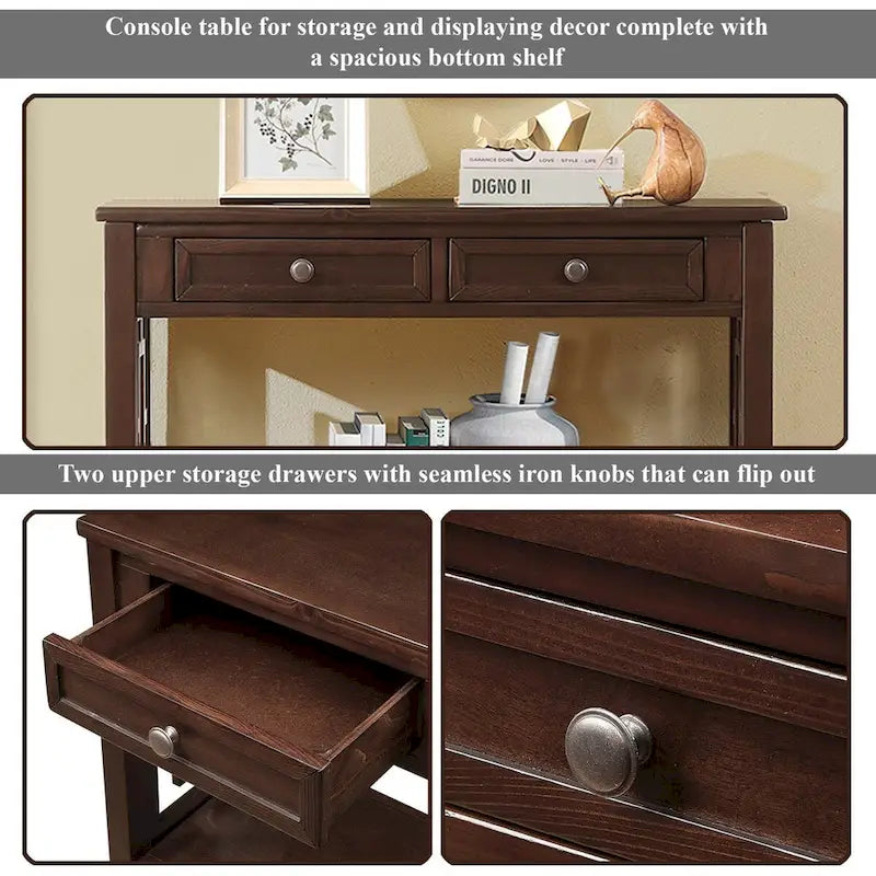 Wood Console Table Entry Sofa Table with 4 Drawers & 1 Storage Shelf for Entryway Living Room Bedroom