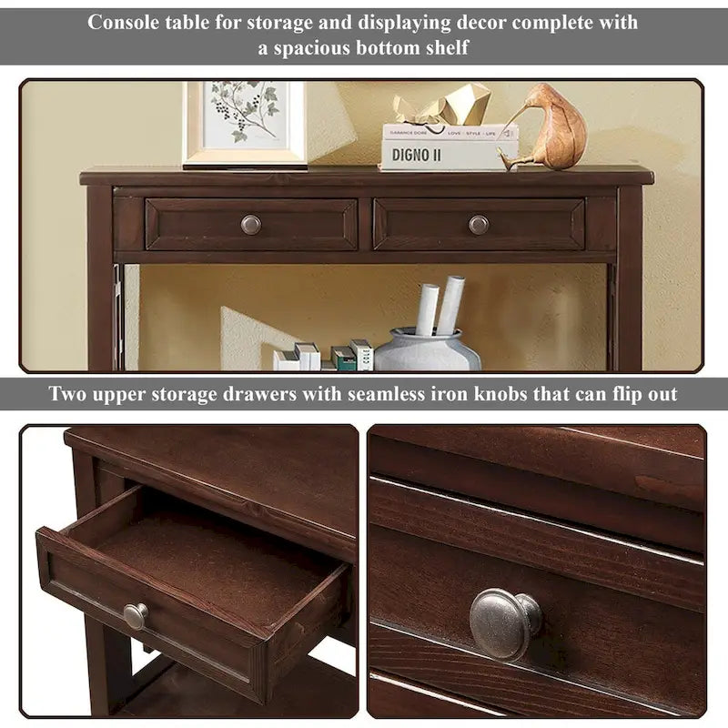 Wood Console Table Entry Sofa Table with 4 Drawers & 1 Storage Shelf for Entryway Living Room Bedroom