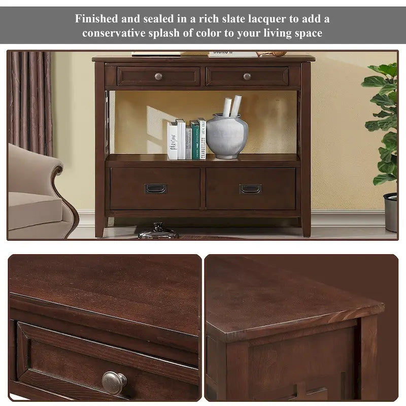 Wood Console Table Entry Sofa Table with 4 Drawers & 1 Storage Shelf for Entryway Living Room Bedroom
