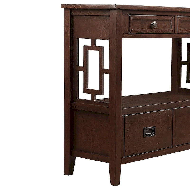 Wood Console Table Entry Sofa Table with 4 Drawers & 1 Storage Shelf for Entryway Living Room Bedroom