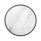 23 Inch Side End Table, Modern Round White Natural Marble Top, Classic Black Iron Frame