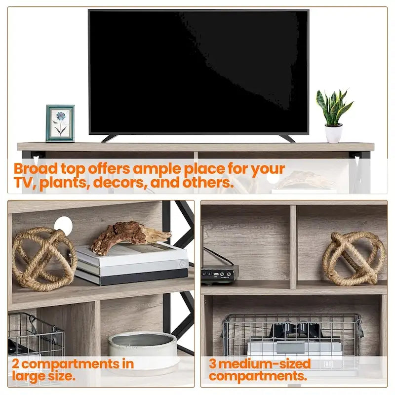 Yaheetech 65 Inch Industrial TV Stand with 5 Storage Cabinets for TVs
