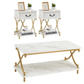 Modern 3-piece Coffee Table, Sofa Table & 1-drawer Nightstand Set of 2(Brown/Black/White)