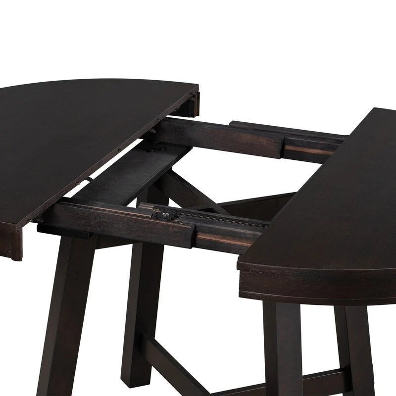 Round dining table, Farmhouse round retractable table, 16 leaf wood kitchen table