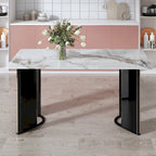 rectangular dining table,white imitation marble tabletop,MDF table legs with gold metal decorative strips
