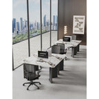 rectangular dining table,white imitation marble tabletop,MDF table legs with gold metal decorative strips