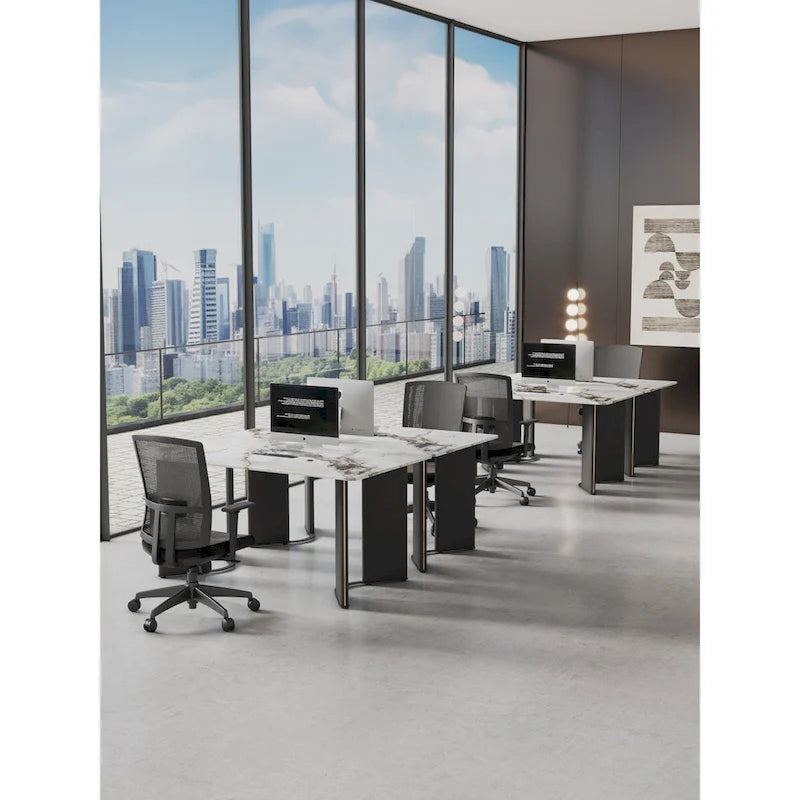 rectangular dining table,white imitation marble tabletop,MDF table legs with gold metal decorative strips