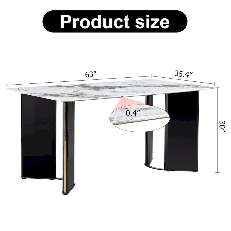 rectangular dining table,white imitation marble tabletop,MDF table legs with gold metal decorative strips