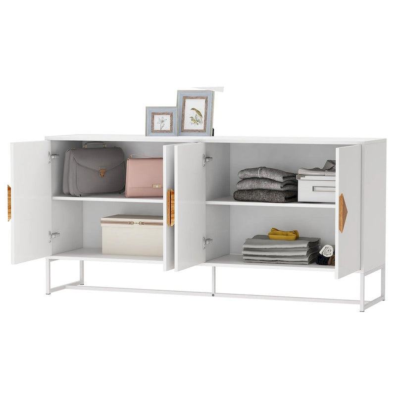Solid wood square shape handle 2 doors sideboard