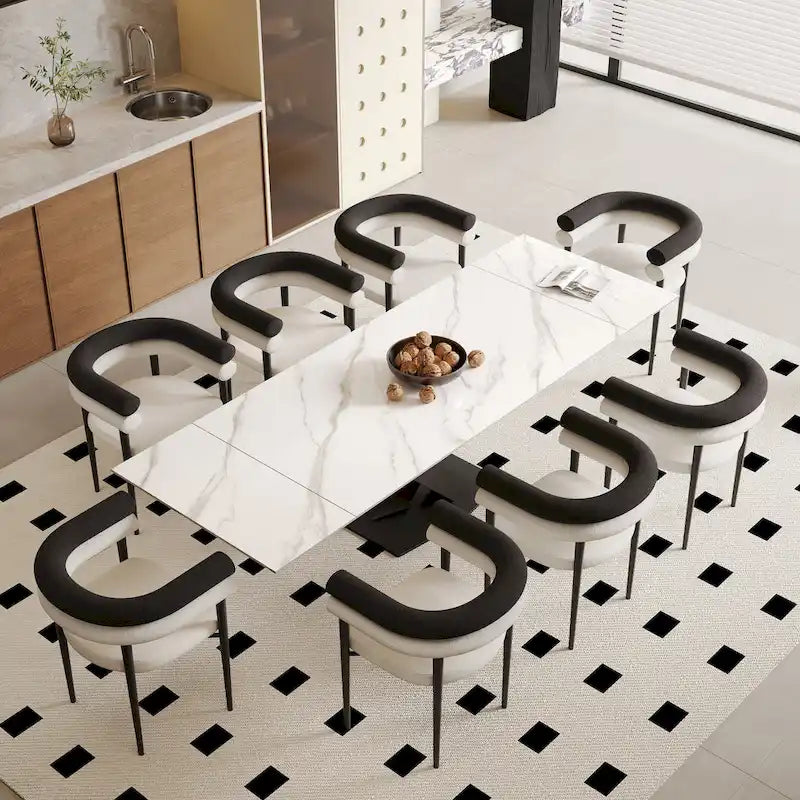 94.48 Modern Extendable Rectangular Sintered Stone Dining Table For 8 person