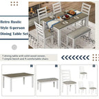 60 Farmhouse Rectangular Dining Table with 4 Upholstered Chairs and Bench