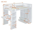 Merax Loft Bed with large shelves, writing desk and LED Light