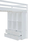 Merax Loft Bed with large shelves, writing desk and LED Light