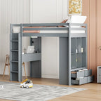 Merax Loft Bed with large shelves, writing desk and LED Light