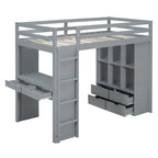 Merax Loft Bed with large shelves, writing desk and LED Light