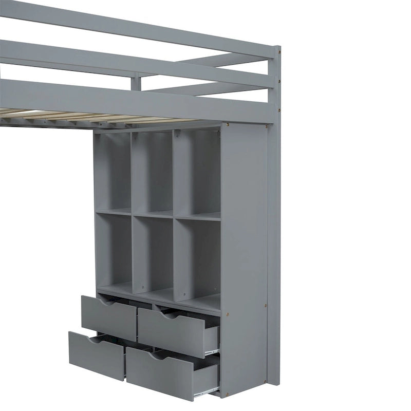 Merax Loft Bed with large shelves, writing desk and LED Light