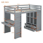 Merax Loft Bed with large shelves, writing desk and LED Light