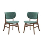 Evis 23 Inch Side Dining Chair Set of 2, Walnut Brown, Soft Green Fabric