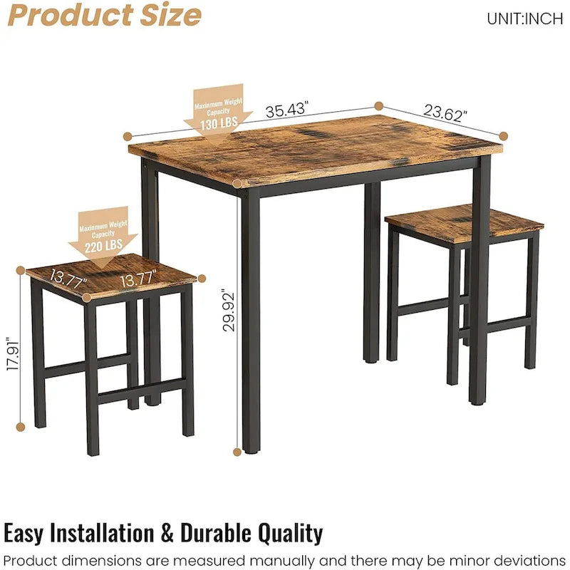 Small Dining Table Set for 2, Home Kitchen Furniture Perfect Choice, Compact and Durable, Easy Assembly