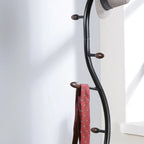 Modern Metal Black and Walnut Standing Coat Rack for Home Entryway Organization & Storage