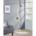 Modern Metal Black and Walnut Standing Coat Rack for Home Entryway Organization & Storage