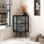 Floor Coner Cabinet, 3 Tiers with Tempered Glass Doors and Storage Shelves