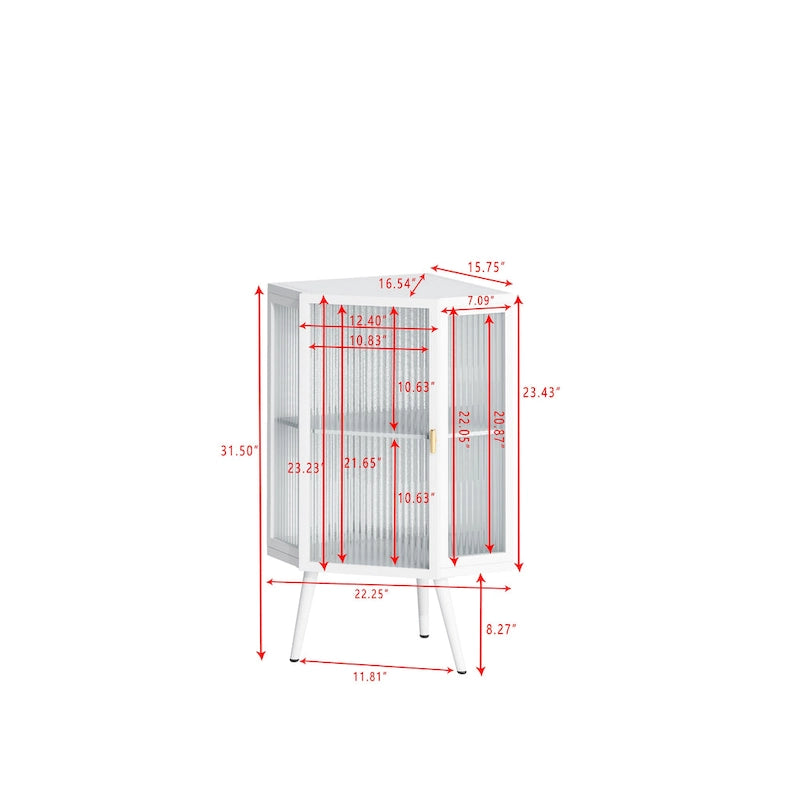 Floor Coner Cabinet, 3 Tiers with Tempered Glass Doors and Storage Shelves