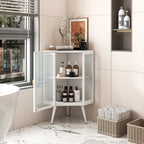 Floor Coner Cabinet, 3 Tiers with Tempered Glass Doors and Storage Shelves