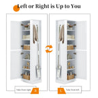 Tall Bathroom Storage Cabinet, Freestanding Storage Cabinet with Hook and Adjustable Shelf, MDF Board, White