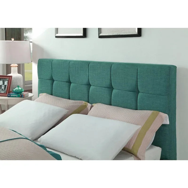 Modern Upholstered Square Stitched Platform Bed with Wooden Slats