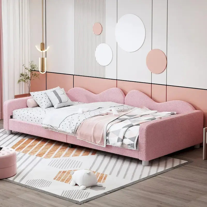 Twin size Upholstered Daybed with Cloud-Shaped Backrest