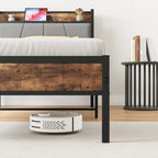 Twin Size Storage Headboard Bed with Charging Station,Easy Assembly