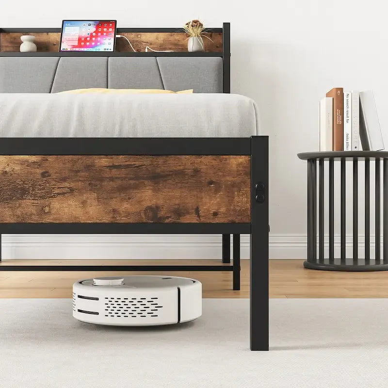Twin Size Storage Headboard Bed with Charging Station,Easy Assembly