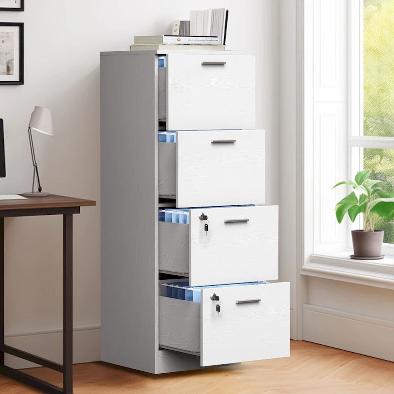 Moasis 15 Deep Vertical 4-Drawer File Cabinet with Lock for Letter A4-Sized Files