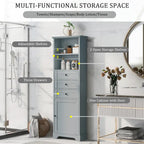 Tall Storage Cabinet with 3 Drawers and Adjustable Shelves for Bathroom
