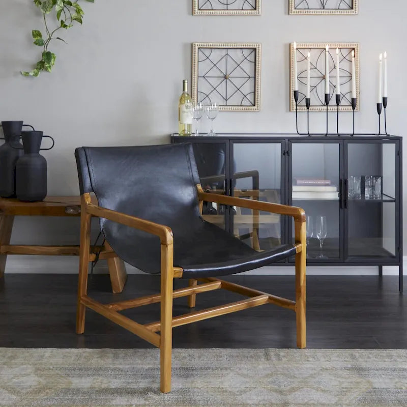 Leather Living Room Accent Chair with Armrests - Brown or Black - Roche River Decor