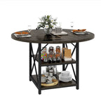 Moasis Round Dining Table with Storage Shelves Metal Legs for 4-6 People for Dining Living Room