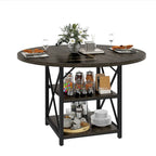 Moasis Round Dining Table with Storage Shelves Metal Legs for 4-6 People for Dining Living Room