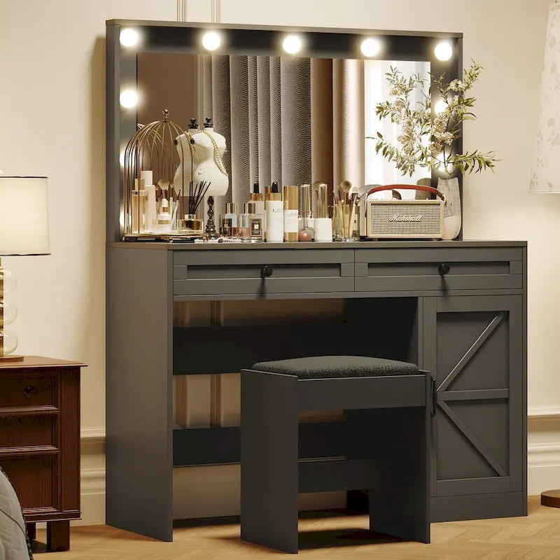 Farmhouse Makeup Vanity Table with Lights