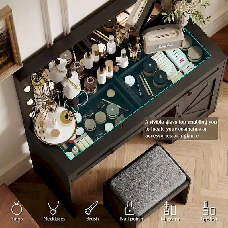 Farmhouse Makeup Vanity Table with Lights